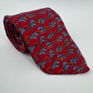 Brooks Brothers Necktie Red Blue Dolphin Print Silk Handmade USA‎ Novelty Tie